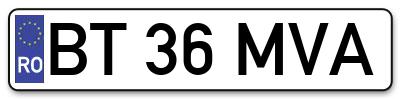 Placuta inmatriculare numar auto  BT-36-MVA, BT 36 MVA, BT36MVA