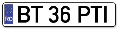 Placuta inmatriculare numar auto  BT-36-PTI, BT 36 PTI, BT36PTI