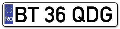 Placuta inmatriculare numar auto  BT-36-QDG, BT 36 QDG, BT36QDG