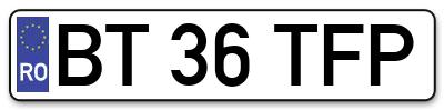 Placuta inmatriculare numar auto  BT-36-TFP, BT 36 TFP, BT36TFP