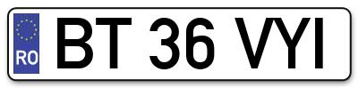 Placuta inmatriculare numar auto  BT-36-VYI, BT 36 VYI, BT36VYI