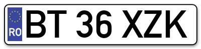 Placuta inmatriculare numar auto  BT-36-XZK, BT 36 XZK, BT36XZK