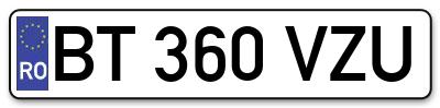 Placuta inmatriculare numar auto  BT-360-VZU, BT 360 VZU, BT360VZU