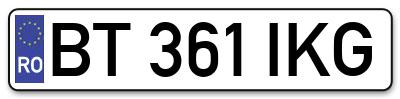 Placuta inmatriculare numar auto  BT-361-IKG, BT 361 IKG, BT361IKG
