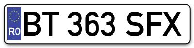 Placuta inmatriculare numar auto  BT-363-SFX, BT 363 SFX, BT363SFX