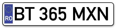 Placuta inmatriculare numar auto  BT-365-MXN, BT 365 MXN, BT365MXN