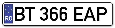 Placuta inmatriculare numar auto  BT-366-EAP, BT 366 EAP, BT366EAP