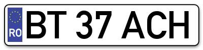 Placuta inmatriculare numar auto  BT-37-ACH, BT 37 ACH, BT37ACH