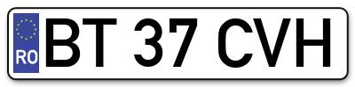 Placuta inmatriculare numar auto  BT-37-CVH, BT 37 CVH, BT37CVH