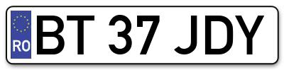 Placuta inmatriculare numar auto  BT-37-JDY, BT 37 JDY, BT37JDY