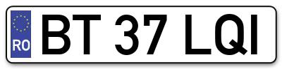 Placuta inmatriculare numar auto  BT-37-LQI, BT 37 LQI, BT37LQI