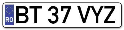 Placuta inmatriculare numar auto  BT-37-VYZ, BT 37 VYZ, BT37VYZ
