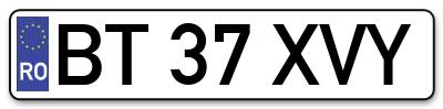 Placuta inmatriculare numar auto  BT-37-XVY, BT 37 XVY, BT37XVY