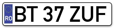 Placuta inmatriculare numar auto  BT-37-ZUF, BT 37 ZUF, BT37ZUF