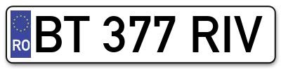 Placuta inmatriculare numar auto  BT-377-RIV, BT 377 RIV, BT377RIV