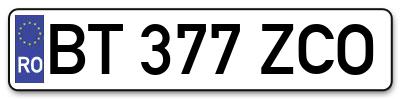 Placuta inmatriculare numar auto  BT-377-ZCO, BT 377 ZCO, BT377ZCO