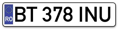 Placuta inmatriculare numar auto  BT-378-INU, BT 378 INU, BT378INU