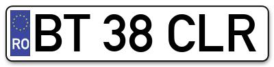 Placuta inmatriculare numar auto  BT-38-CLR, BT 38 CLR, BT38CLR