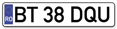 Placuta inmatriculare numar auto  BT-38-DQU, BT 38 DQU, BT38DQU