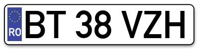 Placuta inmatriculare numar auto  BT-38-VZH, BT 38 VZH, BT38VZH