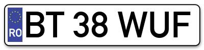 Placuta inmatriculare numar auto  BT-38-WUF, BT 38 WUF, BT38WUF