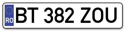 Placuta inmatriculare numar auto  BT-382-ZOU, BT 382 ZOU, BT382ZOU