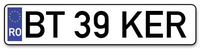 Placuta inmatriculare numar auto  BT-39-KER, BT 39 KER, BT39KER