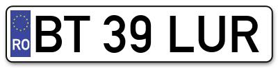 Placuta inmatriculare numar auto  BT-39-LUR, BT 39 LUR, BT39LUR