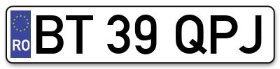 Placuta inmatriculare numar auto  BT-39-QPJ, BT 39 QPJ, BT39QPJ