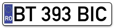 Placuta inmatriculare numar auto  BT-393-BIC, BT 393 BIC, BT393BIC