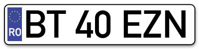 Placuta inmatriculare numar auto  BT-40-EZN, BT 40 EZN, BT40EZN