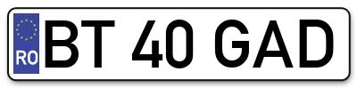 Placuta inmatriculare numar auto  BT-40-GAD, BT 40 GAD, BT40GAD