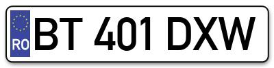 Placuta inmatriculare numar auto  BT-401-DXW, BT 401 DXW, BT401DXW