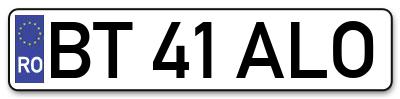 Placuta inmatriculare numar auto  BT-41-ALO, BT 41 ALO, BT41ALO