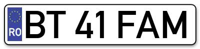 Placuta inmatriculare numar auto  BT-41-FAM, BT 41 FAM, BT41FAM