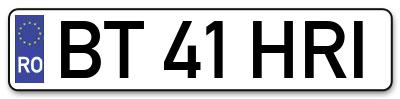 Placuta inmatriculare numar auto  BT-41-HRI, BT 41 HRI, BT41HRI