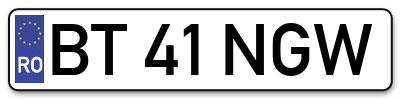 Placuta inmatriculare numar auto  BT-41-NGW, BT 41 NGW, BT41NGW