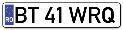 Placuta inmatriculare numar auto  BT-41-WRQ, BT 41 WRQ, BT41WRQ