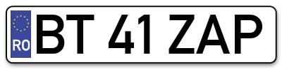 Placuta inmatriculare numar auto  BT-41-ZAP, BT 41 ZAP, BT41ZAP