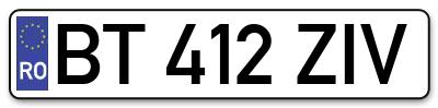 Placuta inmatriculare numar auto  BT-412-ZIV, BT 412 ZIV, BT412ZIV