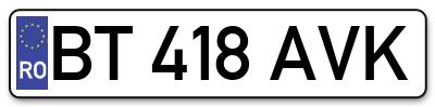 Placuta inmatriculare numar auto  BT-418-AVK, BT 418 AVK, BT418AVK