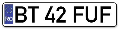 Placuta inmatriculare numar auto  BT-42-FUF, BT 42 FUF, BT42FUF