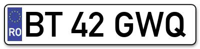 Placuta inmatriculare numar auto  BT-42-GWQ, BT 42 GWQ, BT42GWQ