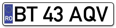 Placuta inmatriculare numar auto  BT-43-AQV, BT 43 AQV, BT43AQV