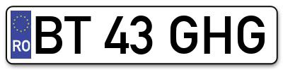 Placuta inmatriculare numar auto  BT-43-GHG, BT 43 GHG, BT43GHG