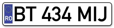 Placuta inmatriculare numar auto  BT-434-MIJ, BT 434 MIJ, BT434MIJ