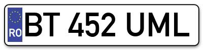 Placuta inmatriculare numar auto  BT-452-UML, BT 452 UML, BT452UML
