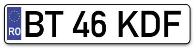 Placuta inmatriculare numar auto  BT-46-KDF, BT 46 KDF, BT46KDF