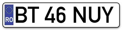 Placuta inmatriculare numar auto  BT-46-NUY, BT 46 NUY, BT46NUY