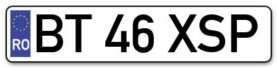 Placuta inmatriculare numar auto  BT-46-XSP, BT 46 XSP, BT46XSP